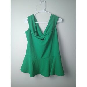 Dots Green Peplum Sleeveless Top V-Neck Twist Back Y2K Plus Size 2X NWT